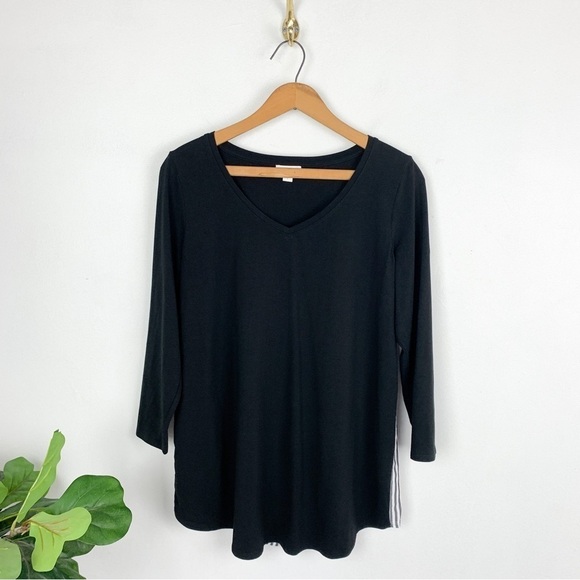 J. Jill Black V-Neck Stripe Button Down Back Top Sz S - Picture 2 of 7